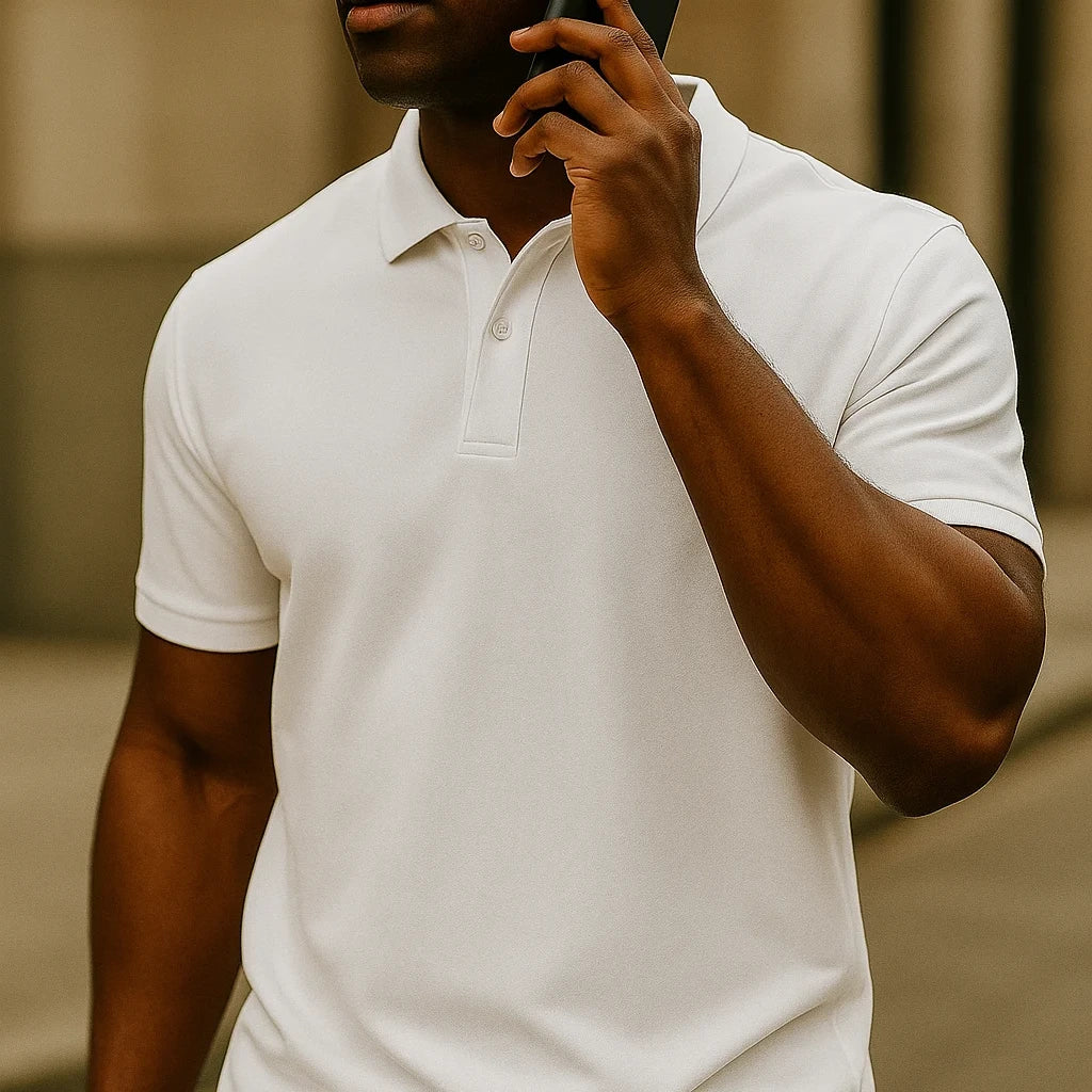 [Leva 5, Paga Só 3!] Camisa Polo Masculina Polirax em Seda Gelo, Poliéster e Spandex + 3 Bermudas e 1 Relógio GRÁTIS