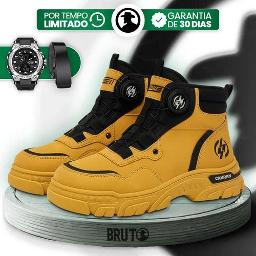 Bota Masculina Ortopédica de Cano Médio Vulcan com Amarração por Polia em Couro Legítimo e Poliuretano + BRINDES