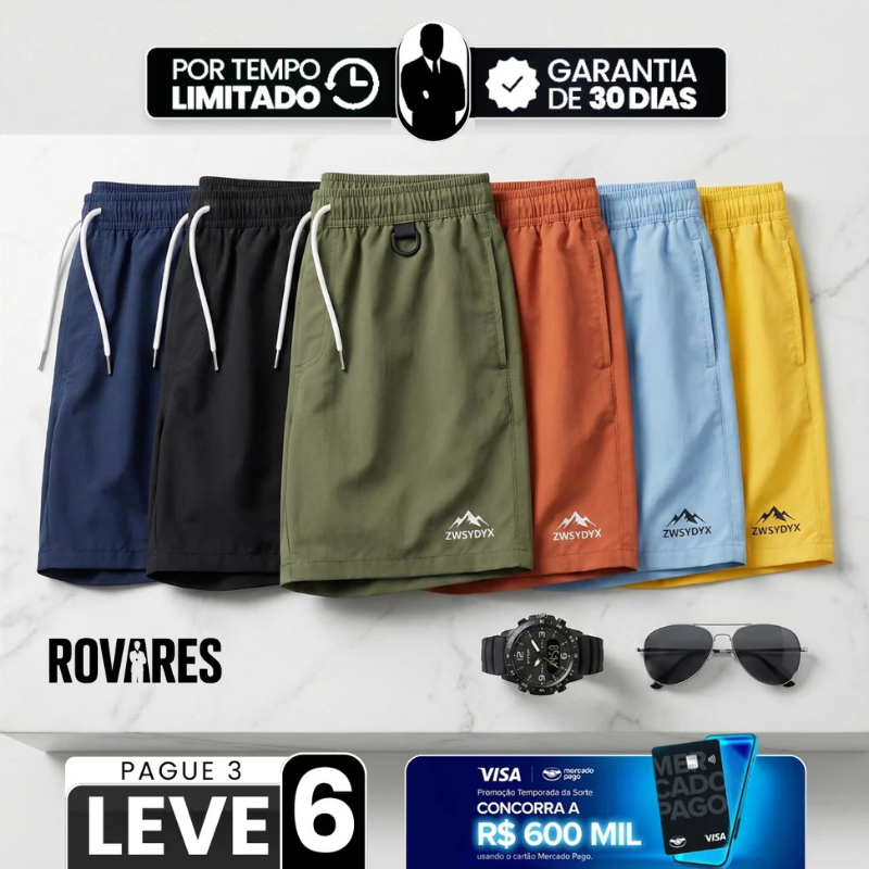 [Leve 6, Pague Só 3!] Bermuda Masculina Bravox em Nylon Leve e Poliéster de Secagem Rápida com Anel D-Ring + BRINDES