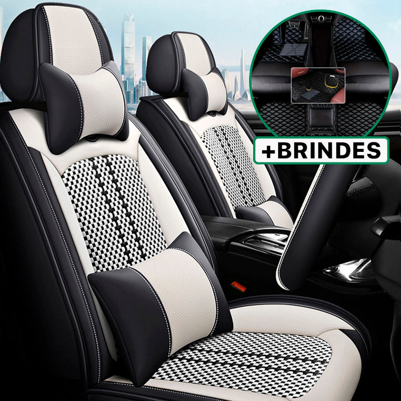 Capa Universal EVOTEK completa para Carro em Couro Legítimo com AirBag +3 BRINDES: Tapetes Automotivos